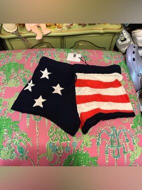 NWT Beach Riot Red White Blue American Flag knit lounge shorts size XL